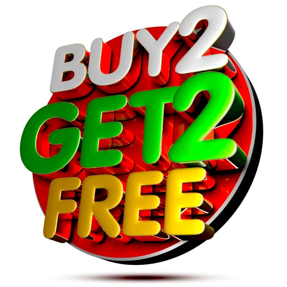 Buy 2 pair of shoes and get 2 more of equal or lesser value for free!